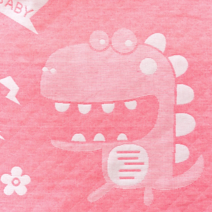 91家纺网 家纺一手货源 找家纺 朴尔家纺-毛巾被 2024新款特惠混纺棉质三层纱布独版AB面枕巾 52*78cm一对 小恐龙粉