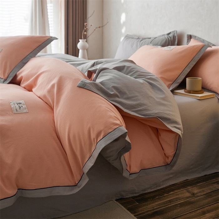 91家纺网 家纺一手货源 找家纺 启程家纺 2024新款全棉A类40支嵌绳包边款四件套 桔灰