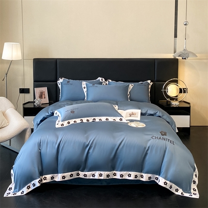 91家纺网 家纺一手货源 找家纺 （总）床绮 2024新款水洗真丝刺绣四件套-南笙