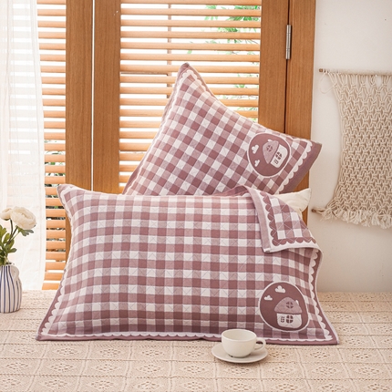 91家纺网 家纺一手货源 找家纺 朴尔家纺-毛巾被 2024新款全棉加厚三层纱布枕巾 小房子驼