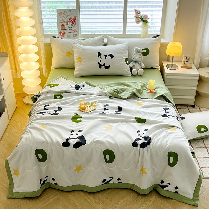 91家纺网 家纺一手货源 找家纺 妖妖家纺 2024新款超柔软糯水洗云朵棉印花夏被四件套 国宝梦境