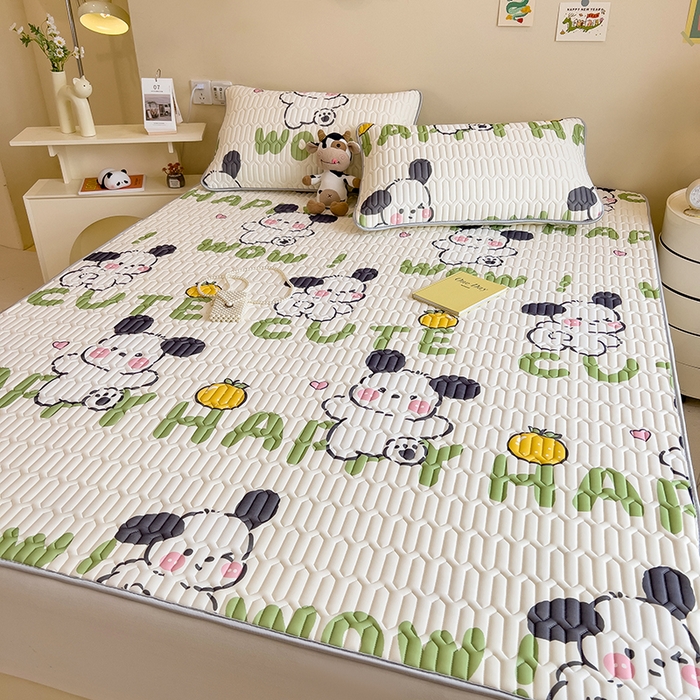 91家纺网 家纺一手货源 找家纺 世纪绒品 2026新款凉感丝印花款乳胶凉席 字母萌犬