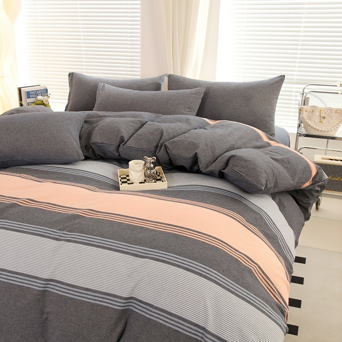 91家纺网 家纺一手货源 找家纺 金纱玉纺家纺 2024新款色织全棉水洗棉四件套 欢乐颂-桔