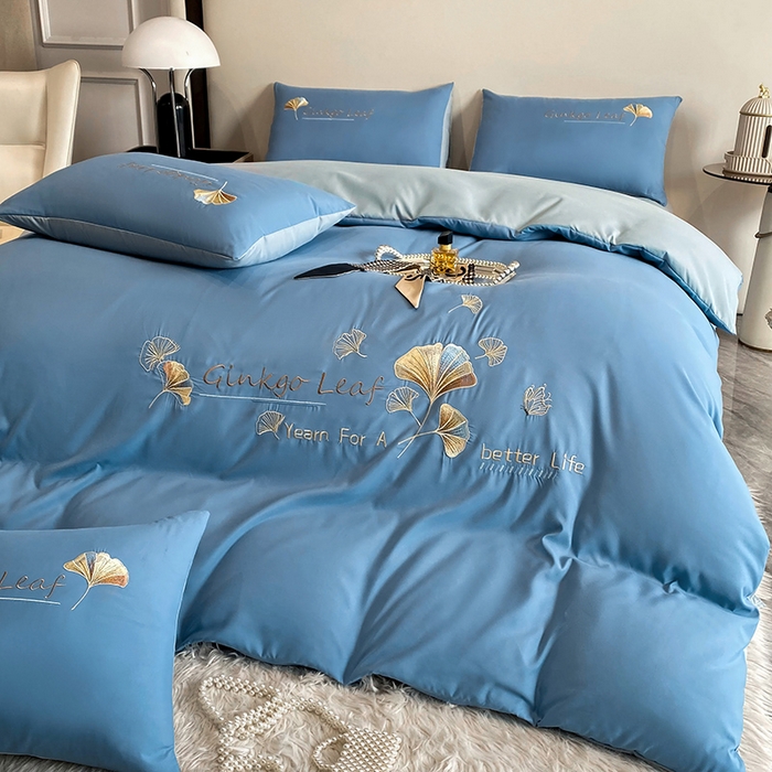 91家纺网 家纺一手货源 找家纺 孟鑫 2025新款水洗磨毛刺绣绣花四件套-三生有杏系列 宾利蓝