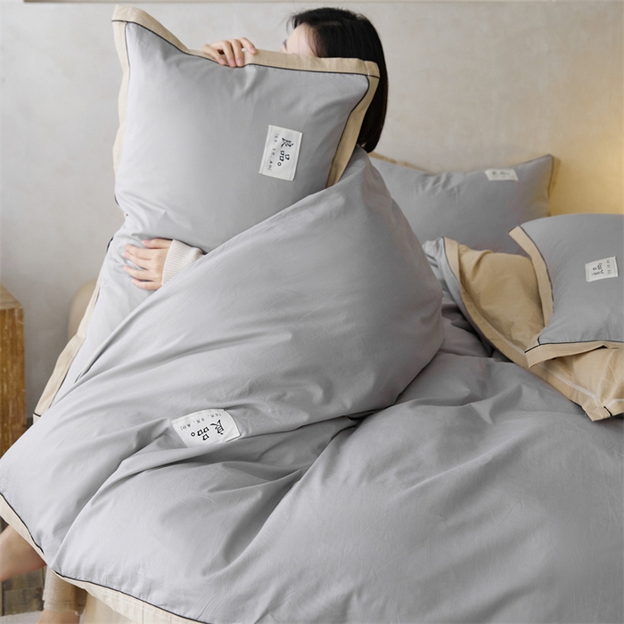 91家纺网 家纺一手货源 找家纺 启程家纺 2024新款全棉A类40支嵌绳包边款四件套 灰卡其