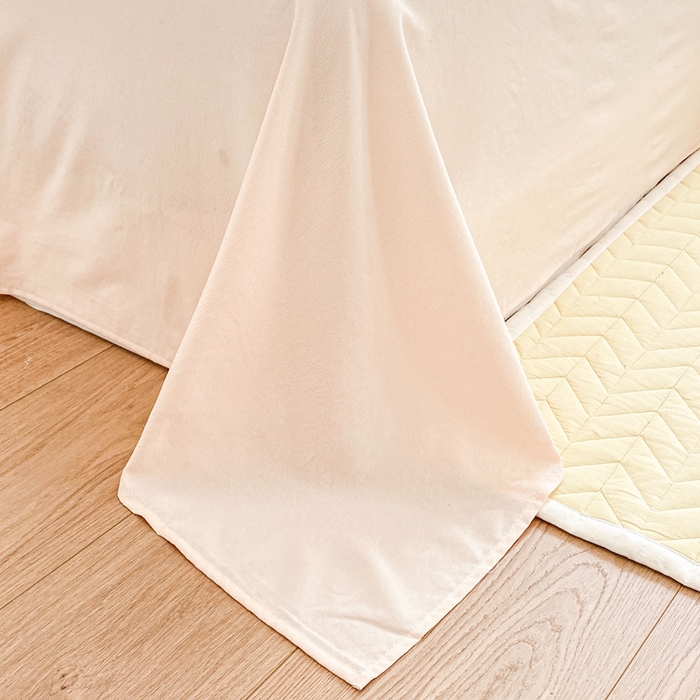 91家纺网 家纺一手货源 找家纺 羋多2024新款贝壳边雨泡泡棉泡泡纱双层纱四件套 奶豆沙