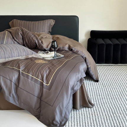 优悦生活馆 2024新款天丝宽边拼角四件套-商务系列 斯蒂夫-咖