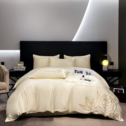 91家纺网 家纺一手货源 找家纺 （总）苏美 2024新款水洗真丝刺绣四件套-花开幸运