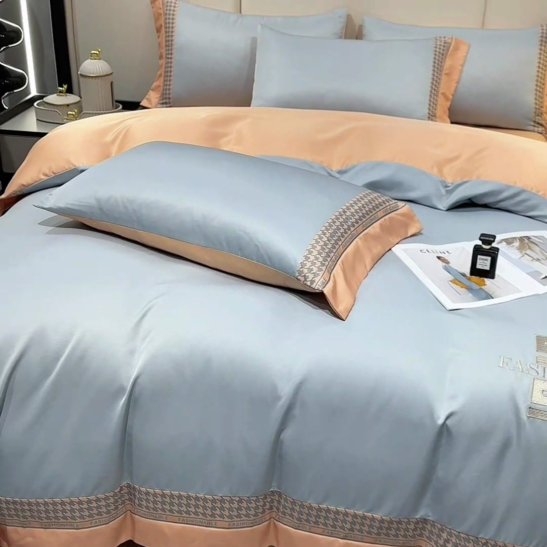 91家纺网 家纺一手货源 找家纺 富盛家纺 2024新款水洗真丝刺绣四件套-威灵顿 威灵顿—灰色