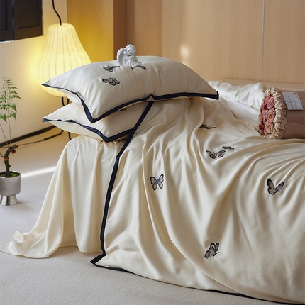 91家纺网 家纺一手货源 找家纺 （总）风向标 2024新款A类60支进口兰精天丝绣花宽边四件套-蝶舞系列