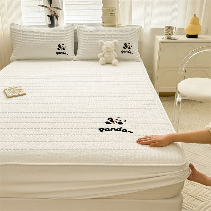 91家纺网 家纺一手货源 找家纺 857家居 2024新款A类原棉大豆夹棉床笠-奶茶熊 奶茶熊-象牙白