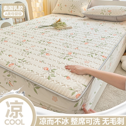 91家纺网 家纺一手货源 找家纺 （总）福来临家纺 2025新款A类凉感丝印花含胶床笠含胶凉席