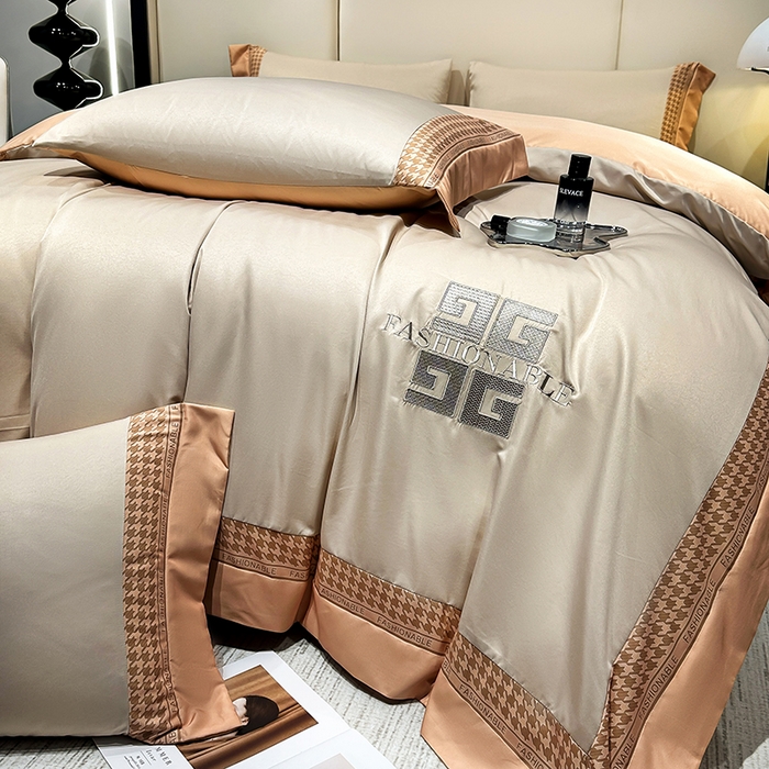 91家纺网 家纺一手货源 找家纺 富盛家纺 2024新款水洗真丝刺绣四件套-威灵顿 威灵顿—香槟