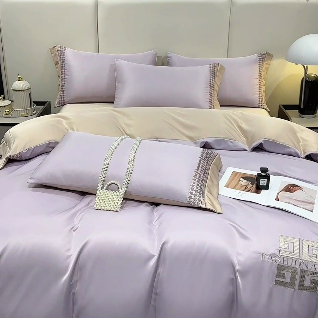 91家纺网 家纺一手货源 找家纺 富盛家纺 2024新款水洗真丝刺绣四件套-威灵顿 威灵顿—紫色