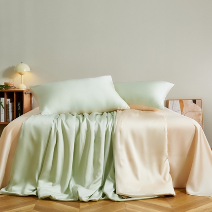 91家纺网 家纺一手货源 找家纺 云栖家居 202460支A类兰精天丝系列拼色四件套（风格二） 浅绿&香槟