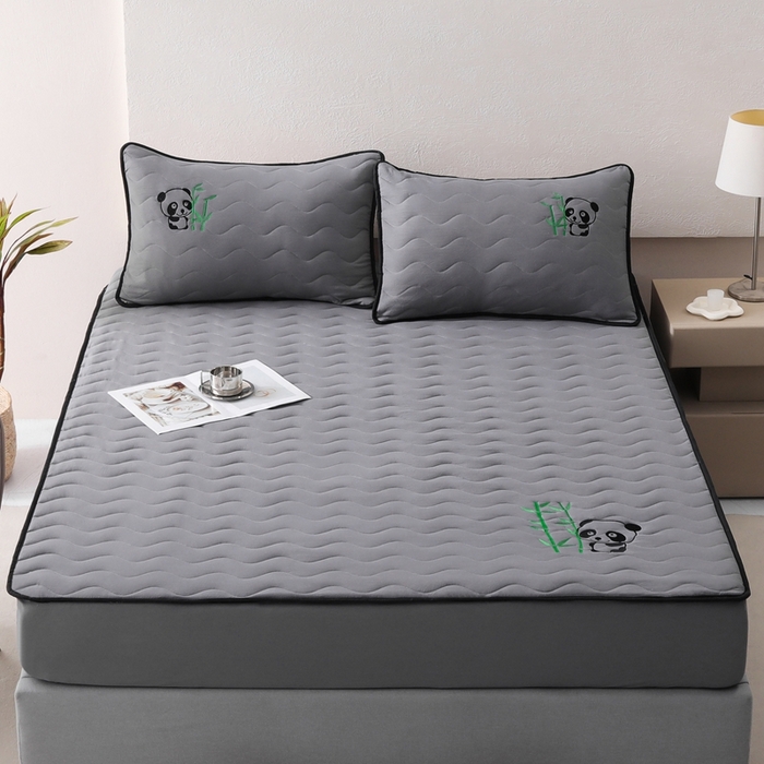 91家纺网 家纺一手货源 找家纺 恒尚居 2024新款熊猫刺绣水洗原棉大豆床笠-四季款 深灰色