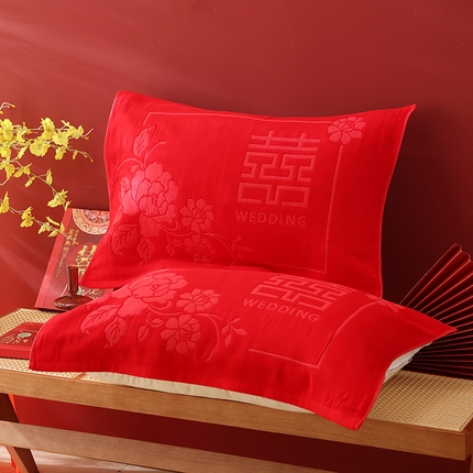 91家纺网 家纺一手货源 找家纺 （总）朴尔家纺-毛巾被 2024新款全棉六层纱布大红色婚庆加厚透气枕巾