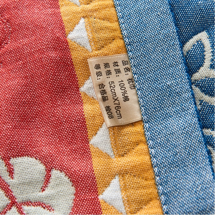 91家纺网 家纺一手货源 找家纺 朴尔家纺2024新款民族风彩棉系列四层纱布枕巾 太阳花兰