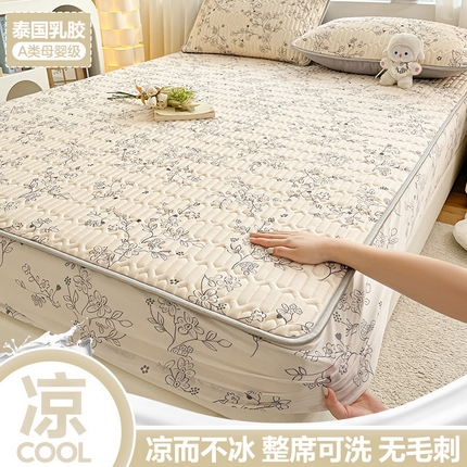 91家纺网 家纺一手货源 找家纺 （总）福来临家纺 2025新款A类凉感丝印花含胶床笠含胶凉席