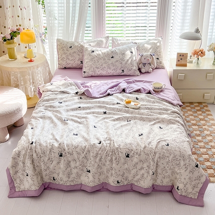 91家纺网 家纺一手货源 找家纺 （总）妖妖家纺 2024新款超柔软糯水洗云朵棉印花夏被四件套