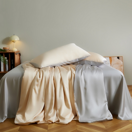 91家纺网 家纺一手货源 找家纺 云栖家居 202460支A类兰精天丝系列拼色四件套（风格二） 香槟&银灰