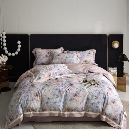 91家纺网 家纺一手货源 找家纺 薏思家纺 2025新款100支澳棉数码印花双飞边全棉四件套 繁花似锦