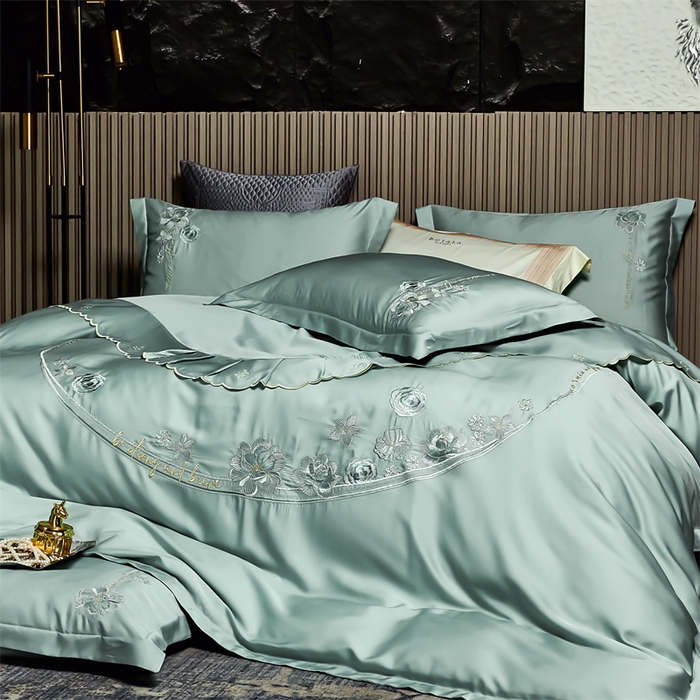 91家纺网 家纺一手货源 找家纺 保罗圣迪奥 2024新款长安如故系列天丝四件套 浅石兰