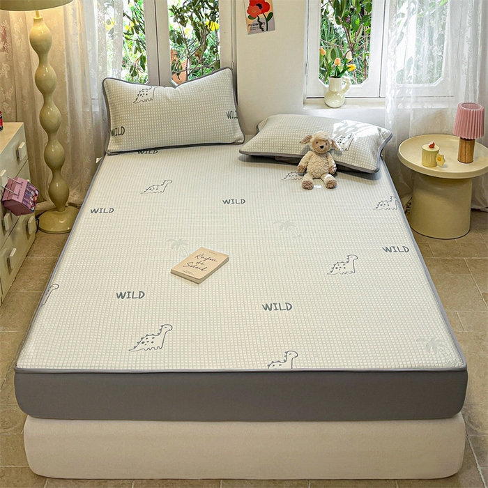 91家纺网 家纺一手货源 找家纺 启程家纺 2024春夏A类凉豆豆凉席床笠款凉席套件 小恐龙