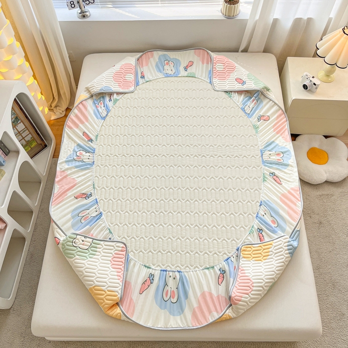 91家纺网 家纺一手货源 找家纺 福来临家纺 2025新款A类凉感丝印花含胶床笠 向阳花