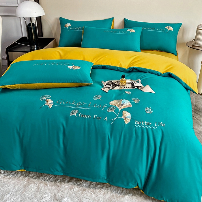 91家纺网 家纺一手货源 找家纺 孟鑫 2025新款水洗磨毛刺绣绣花四件套-三生有杏系列 孔雀兰