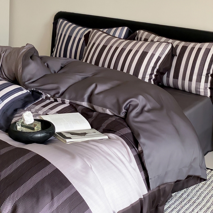 91家纺网 家纺一手货源 找家纺 优悦生活馆 2024新款天丝宽边拼角四件套-商务系列 凯曼蒂-咖