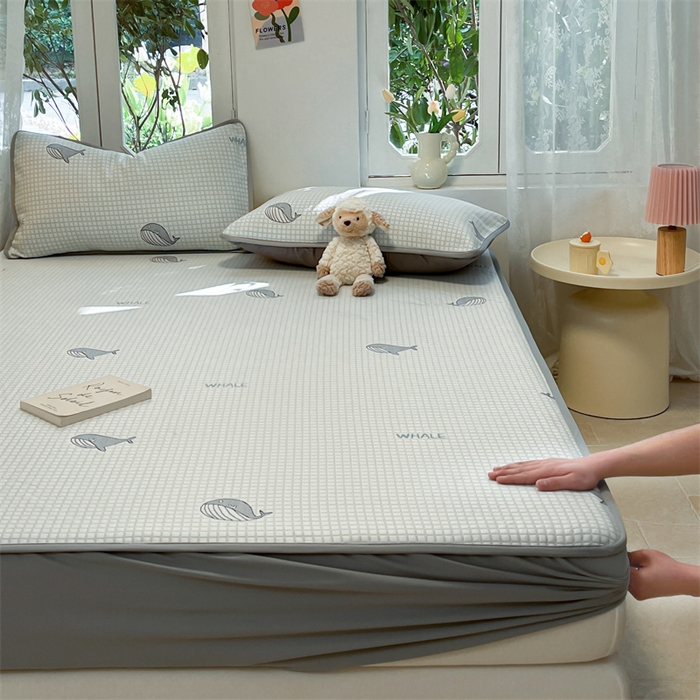 91家纺网 家纺一手货源 找家纺 启程家纺 2024春夏A类凉豆豆凉席床笠款凉席套件 小海豚