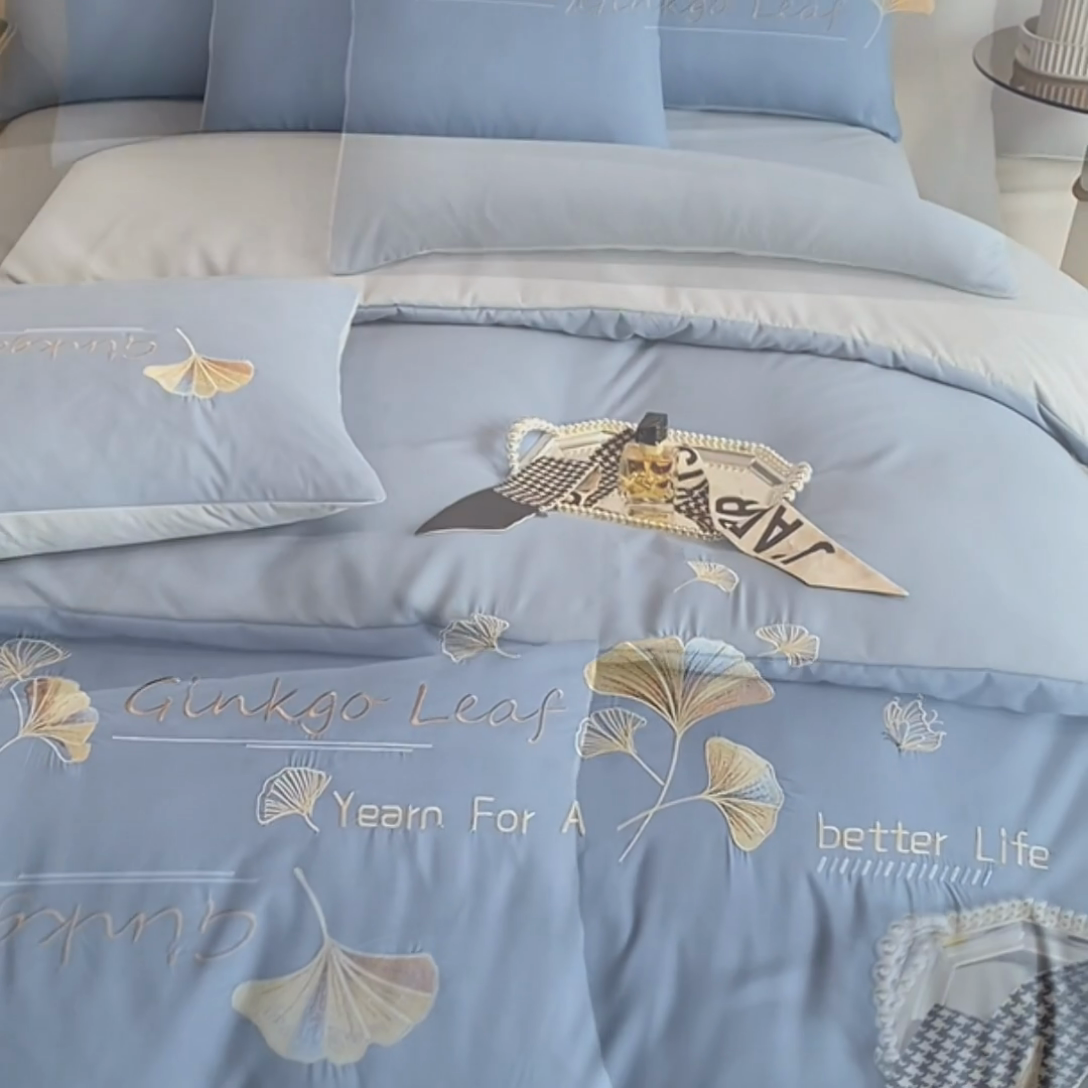 91家纺网 家纺一手货源 找家纺 孟鑫 2025新款水洗磨毛刺绣绣花四件套-三生有杏系列 宾利蓝