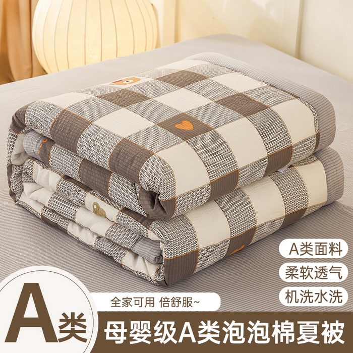 91家纺网 家纺一手货源 找家纺 恋之巢2024新款 泡泡棉印花夏被四件套 格子熊