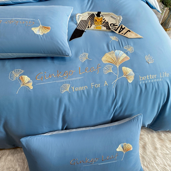 91家纺网 家纺一手货源 找家纺 孟鑫 2025新款水洗磨毛刺绣绣花四件套-三生有杏系列 宾利蓝