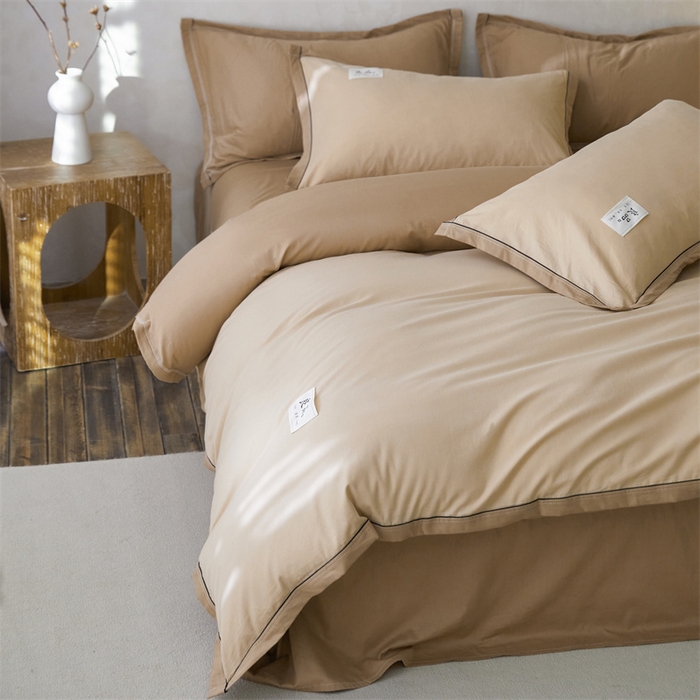 91家纺网 家纺一手货源 找家纺 启程家纺 2024新款全棉A类40支嵌绳包边款四件套 奶咖