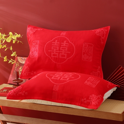 91家纺网 家纺一手货源 找家纺 （总）朴尔家纺-毛巾被 2024新款全棉六层纱布大红色婚庆加厚透气枕巾