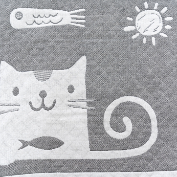 91家纺网 家纺一手货源 找家纺 朴尔家纺-毛巾被 2024新款特惠混纺棉质三层纱布独版AB面枕巾 52*78cm一对 爱鱼的猫灰