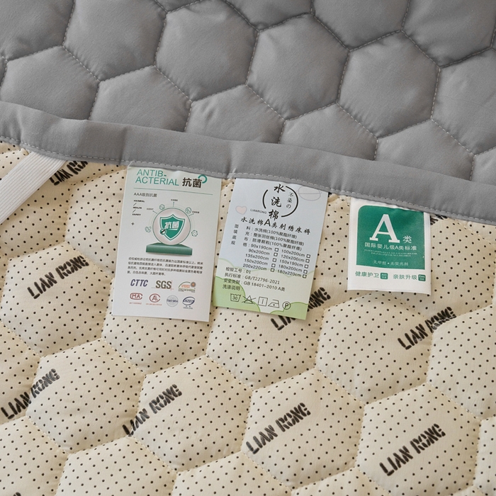 91家纺网 家纺一手货源 找家纺 恋绒家纺 2025新款A类刺绣款床褥学生软床垫子床护垫软垫（图2） 可爱熊-浅灰