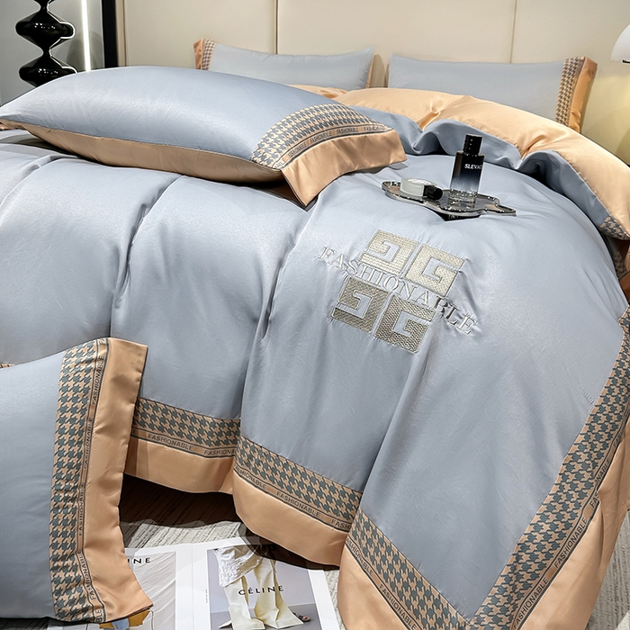 91家纺网 家纺一手货源 找家纺 富盛家纺 2024新款水洗真丝刺绣四件套-威灵顿 威灵顿—灰色