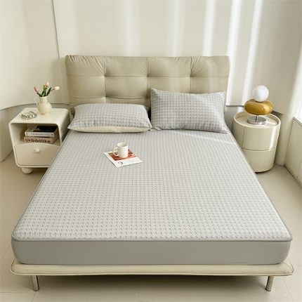 恒爱家纺 新款A类亲肤几何鸟冰丝床笠 千鸟格-浅灰