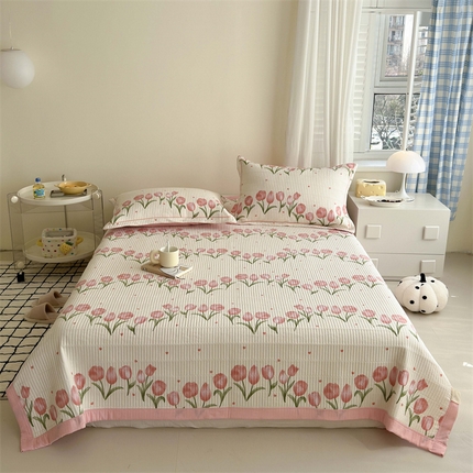 91家纺网 家纺一手货源 找家纺 （总）仟网汇 2024新款ins风小清新印花泡泡棉床盖三件套