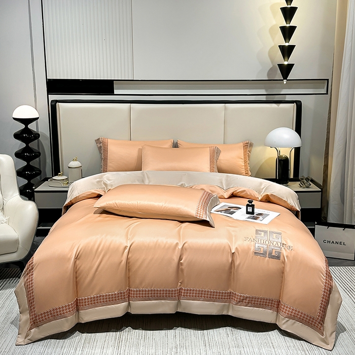 91家纺网 家纺一手货源 找家纺 富盛家纺 2024新款水洗真丝刺绣四件套-威灵顿 威灵顿—橘色