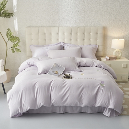 闲鱼家纺 2025新款A类亲肤刺绣四件套春雅系列 郁金香-雪青