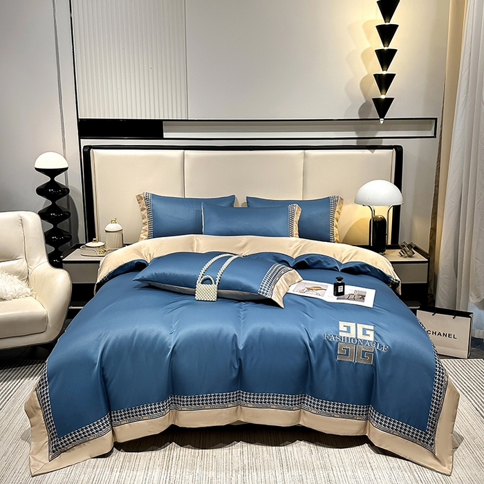 91家纺网 家纺一手货源 找家纺 富盛家纺 2024新款水洗真丝刺绣四件套-威灵顿 威灵顿—深蓝