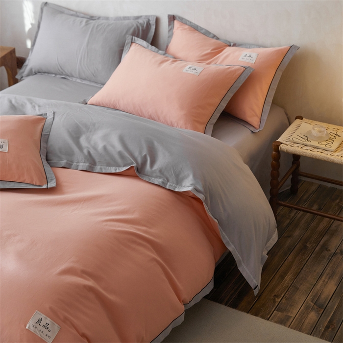 91家纺网 家纺一手货源 找家纺 启程家纺 2024新款全棉A类40支嵌绳包边款四件套 桔灰