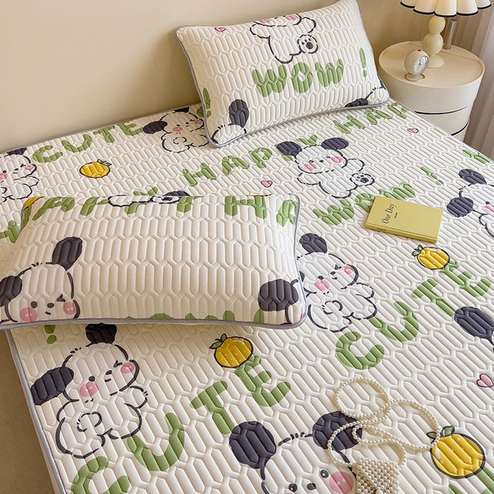 91家纺网 家纺一手货源 找家纺 世纪绒品 2026新款凉感丝印花款乳胶凉席 字母萌犬