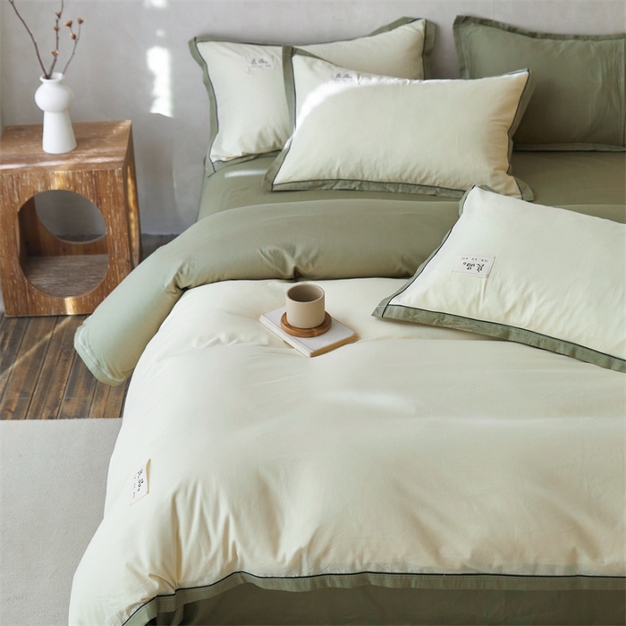 91家纺网 家纺一手货源 找家纺 启程家纺 2024新款全棉A类40支嵌绳包边款四件套 奶黄绿
