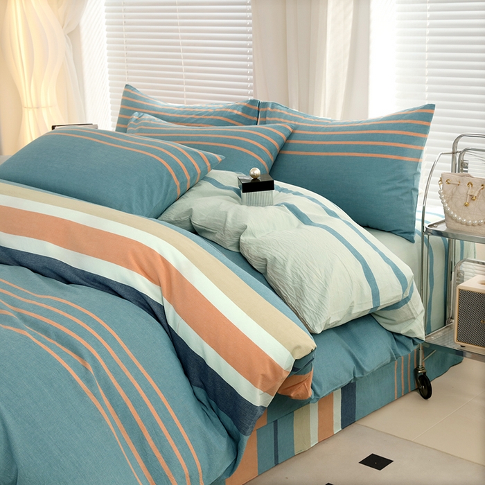 91家纺网 家纺一手货源 找家纺 金纱玉纺家纺 2024新款色织全棉水洗棉四件套 罗拉之恋-兰