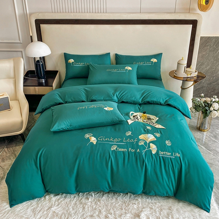 91家纺网 家纺一手货源 找家纺 孟鑫 2025新款水洗磨毛刺绣绣花四件套-三生有杏系列 森林绿